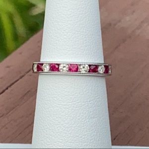 14K White GOLD Ruby & Diamond Ring